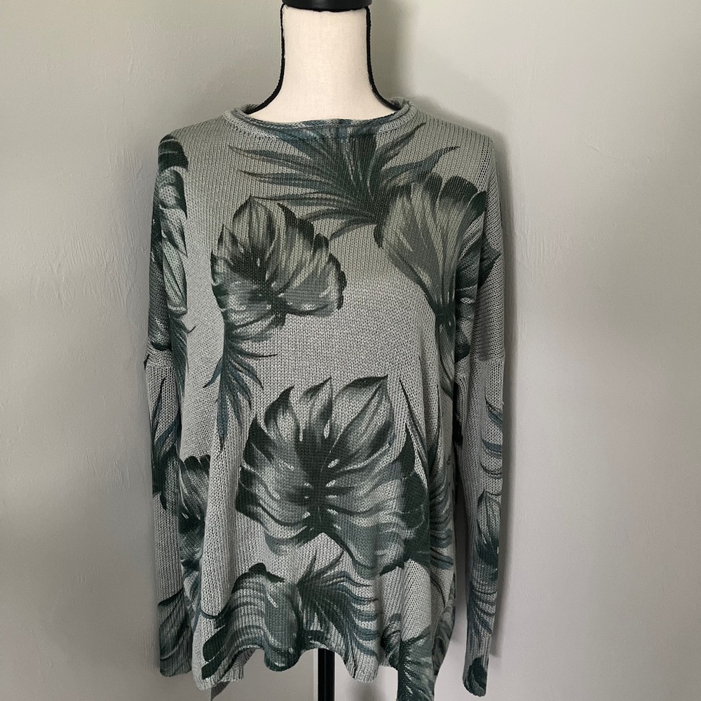 Show Me Your Mumu Green Palm Leaf Knit Canopy Sweater Size M